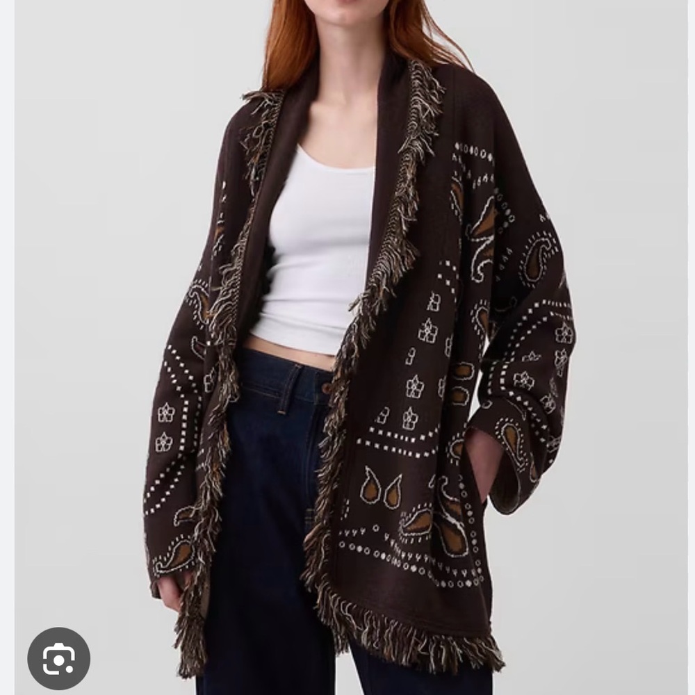 NWT Gap Cotton-blend Oversized Fringe Shawl Cardigan in Brown XS/S